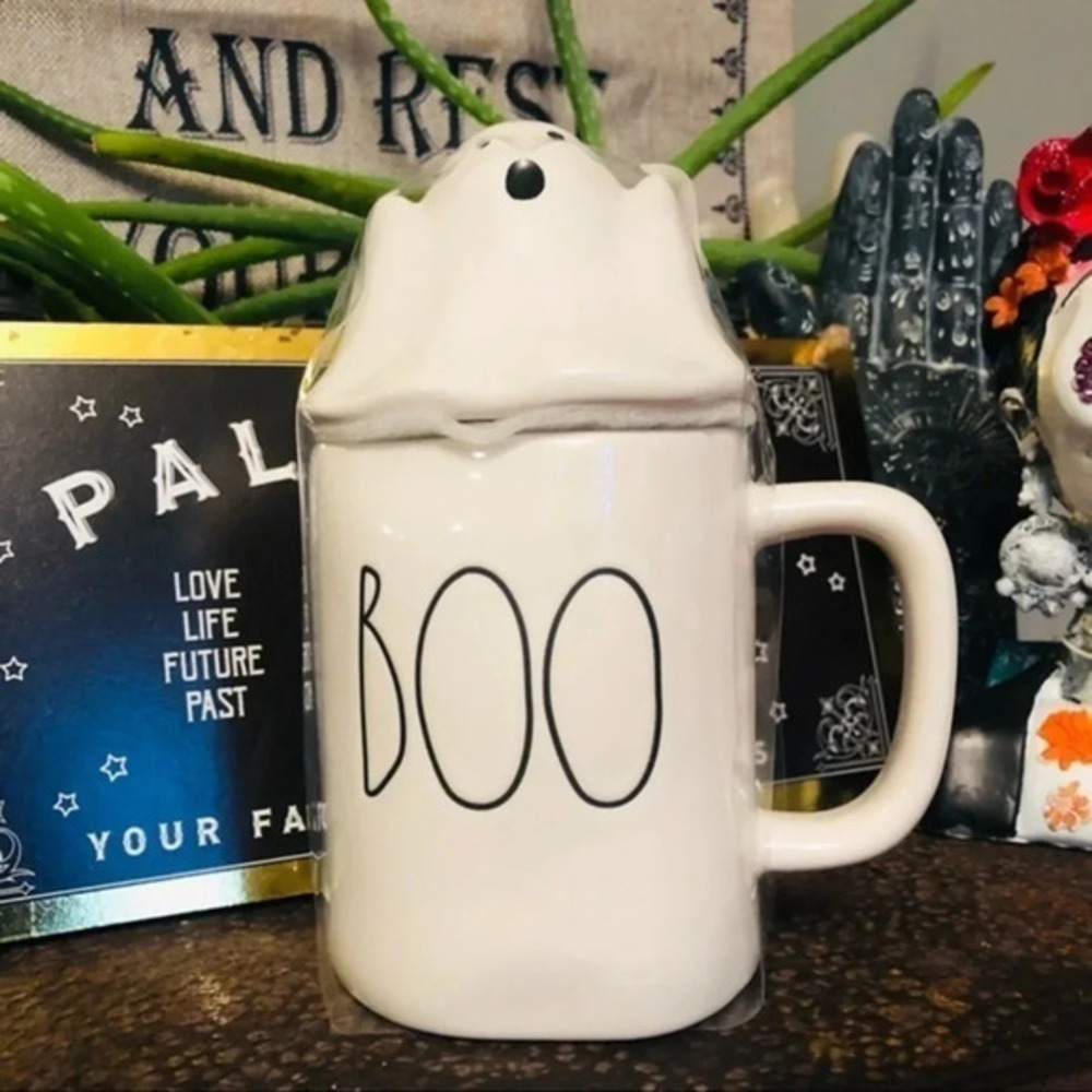 Rae Dunn BOO Halloween Mug with Ghost Lid Topper Ceramic NWT